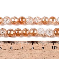 電気メッキクラックルガラスビーズ連売り  半分メッキ  ラウンド  サンゴ  8~8.5mm  穴：1~1.2mm  約50~51個/連  14.57~14.96インチ（37~38cm）&nbsp;X-EGLA-N014-8mm-01