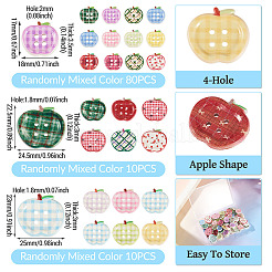 100個、3スタイル、4穴アップルプラスチックボタン  フィット手芸と衣装縫製  ミックスカラー  17~23x18~25x3~3.5mm  穴：1.8~2mm&nbsp;BUTT-TA0001-54
