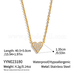 304ステンレススチール製フルクリスタルラインストーンハートペンダントネックレス（女性用）  18KGP本金メッキ  15.75インチ（40cm）&nbsp;IV5309-1