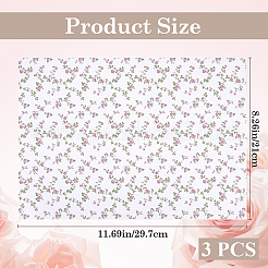 ミニチュア壁紙3枚  ドールハウスの寝室の装飾用  長方形  花  297x210mm&nbsp;DIY-CP0014-05