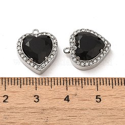 304ステンレスペンダント  ガラスとラインストーン付き  ハートチャーム  ブラック  16x14x5.7mm  穴：1.4mm&nbsp;STAS-L022-081P-04