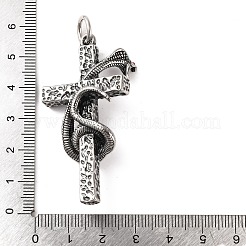316サージカルステンレススチール製ビッグペンダント  丸カン付き  スネークチャームとクロス  アンティークシルバー  55x28x10mm  穴：6.5mm&nbsp;STAS-Z073-55AS-01