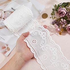 5m コットンフラワー刺繍レースリボン  ウェディングドレスの装飾用の花飾り  ホワイト  4-1/8インチ（105mm）  約5.47ヤード（5m）/ pc&nbsp;OCOR-WH0097-64