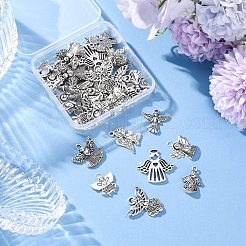 48pcs8スタイルチベットスタイルアロイペンダント  天使  アンティークシルバー  19~27x16.5~27.5x1.5~5.5mm  穴：1~2mm  6個/スタイル&nbsp;TIBE-FP0001-11