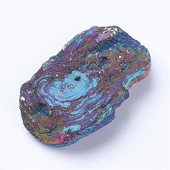 電気メッキ天然石ドゥルージー瑪瑙ビーズ  穴なし/ドリルなし  ナゲット  カラフル  26~52x25~40x5~17mm&nbsp;G-P252-01B
