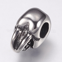 304ステンレススチールヨーロピアンビーズ  大穴ビーズ  スカル  アンティークシルバー  12.5x8x8.5mm  穴：4mm&nbsp;STAS-F144-102AS