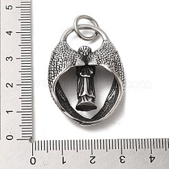 304ステンレスペンダント  丸カン付き  翼チャーム付きアングル  アンティークシルバー  45x27x8.5mm  穴：7mm&nbsp;LS-STAS-D091-07AS