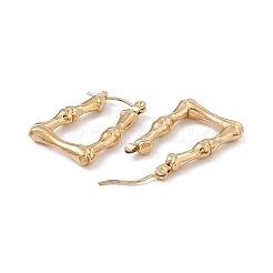 イオンプレーティング（IP）304ステンレススチール竹台形フープピアス女性用  ゴールドカラー  25x17.5x3.8mm  ピン：0.7mm&nbsp;EJEW-B018-06G