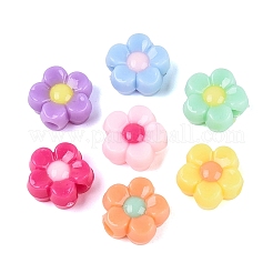 ツートンの不透明アクリルビーズ  花  ミックスカラー  12x13x5.5mm  穴：2.5mm  約1086個/500g&nbsp;OACR-Q203-06
