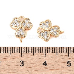 真鍮舗装クリアキュービックジルコニアコネクタチャーム  ニッケルフリー  クローバーリンク  ゴールドカラー  12x10x3mm  穴：1.5mmと1.2mm&nbsp;KK-B100-027G
