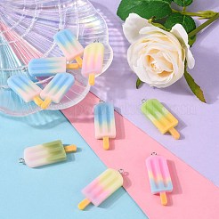 レインボーレジンペンダント  プラチナトーンのアイアンループ付き  アイスクリーム  ミックスカラー  41.5x14.5x5.5mm  穴：2mm&nbsp;X-CRES-S359-30