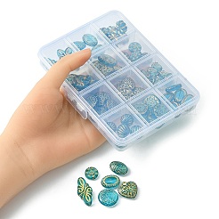 12 スタイルのメッキアクリルビーズ  ライン入り  混合図形  ダークターコイズ  12~30x8~18x4.5~6.5mm  穴：1.2~3mm&nbsp;FIND-YW0003-05