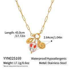 ヨーロッパ産304ステンレススチール製貝殻型オーバルペンダントネックレス（女性用）  18KGP本金メッキ  17.72インチ（45cm）&nbsp;WX6580