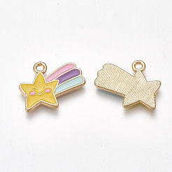 合金チャーム  エナメル  カドミウムフリー＆鉛フリー  流星  ライトゴールド  カラフル  14x17x1.5mm  穴：2mm&nbsp;X-ENAM-S115-099