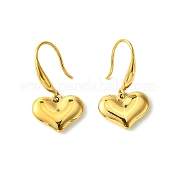 304ステンレススチール製ハートダングルイヤリング（女性用）  18KGP本金メッキ  28x15.5mm&nbsp;EJEW-G417-02G