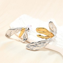 304ステンレススチール製ツートンカラースタッドピアス（女性用）  18KGP本金メッキ  左右  花びら  イヤリング1：13x22mm  イヤリング2：17x32mm&nbsp;EJEW-R023-01GP-04