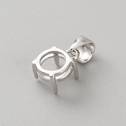スターリングシルバーのラインストーンクローペンダントセッティング925個  フラットラウンド  プラチナ  トレイ：6mm  8x6x4.5mm  穴：3.5x3mm&nbsp;STER-WH0004-072B-P