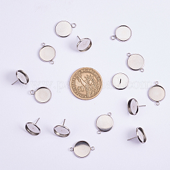 DIYのジュエリー作り  304ステンレススチールペンダントカボションセッティング  コネクタセッティングとスタッドピアスセッティング  ステンレス鋼色  7.4x7.2x1.7cm  60個/箱&nbsp;DIY-SC0006-55