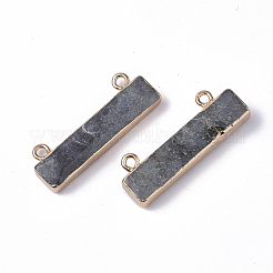 天然ラブラドライトチャーム  エッジに金メッキの鉄ループ  長方形  11x30.5x5mm  穴：1.8mm&nbsp;G-S359-012B