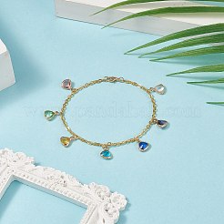 カラフルなガラスのトライアングルチャームブレスレット  女性のための鉄のアクセサリー  ゴールドカラー  7-5/8インチ（19.3cm）&nbsp;BJEW-JB09160