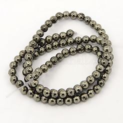 天然石パイライトビーズ連売り  ラウンド  4mm  穴：1mm  約100個/連  15インチ&nbsp;G-M009-03F