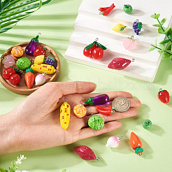 28個14スタイル不透明樹脂ペンダント  野菜や果物を模倣する  混合図形  プラチナトーンループ付き  ミックスカラー  15~41x12~30x7.5~17.5mm  穴：1.8~3mm  2個/スタイル&nbsp;RESI-TA0004-19