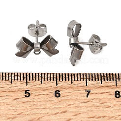 304ステンレススチールの蝶結びスタッドピアス金具  カン付き  ステンレス鋼色  10x15mm  穴：1.2mm  ピン：0.7mm&nbsp;X-STAS-Z159-01P