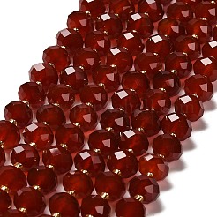 天然石カーネリアンビーズ連売り  多面カット  ロンデル  染め＆加熱  シードビーズで  9.5~10.5x6.5mm  穴：1.2mm  約44~45個/連  15.35~15.47インチ（39~39.3cm）&nbsp;G-P573-A65-10x6mm