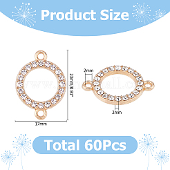 合金クリスタルラインストーンコネクタチャーム60個。  フラットラウンド  ライトゴールド  23x17x2mm  穴：2mm&nbsp;FIND-HS0002-58KCG