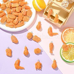 40本8スタイルレジンペンダント  フライドチキン  プラチナ鉄ループ付き  オレンジ  22.5~32.5x11.5~27.5x7~12mm  穴：1.8~2mm  5個/スタイル&nbsp;CRES-CJ0001-91