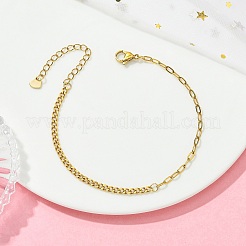 304ステンレススチール製カーブチェーン＆ペーパークリップチェーンブレスレット  ゴールドカラー  7.28インチ（18.5cm）&nbsp;BJEW-JB14161-01