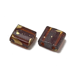 2穴透明ガラスシードビーズ  アンティークスタイル  正方形  ココナッツブラウン  5x5x2mm  穴：0.8mm&nbsp;SEED-S023-30C-30