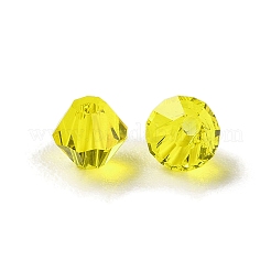透明ガラスビーズ  双円錐形  きいろ  4x4x3.5mm  穴：1mm  720個/袋&nbsp;GGLA-Z004-05H