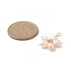 天然養殖淡水パールペンダント  銅線巻き付き  花のチャーム  ゴールドカラー  22.5x20x6mm  穴：3.2mm&nbsp;PALLOY-JF02024