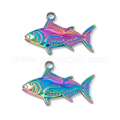 イオンプレーティング（IP）304ステンレスペンダント  魚のチャーム  虹色  19x29x3mm  穴：3mm&nbsp;STAS-K242-03M