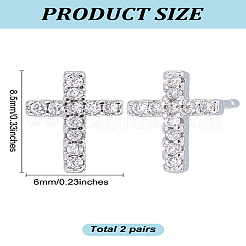 真鍮マイクロパヴェクリアキュービックジルコニアスタッドピアス（女性用）2ペア  クロス  プラチナメッキ  8.5x6mm&nbsp;EJEW-LP0001-57P
