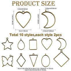 20 個 10 スタイルラックメッキ合金オープンバックベゼルペンダント  UVレジンDIY用  エポキシ樹脂  押し花  プラチナ  混合図形  33.9~48x20.5~44x3.8mm  穴：2.8~4mm  2個/スタイル&nbsp;FIND-YW0005-29