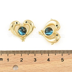 真鍮製エナメルペンダント  イルカのチャーム付きハート  ゴールドカラー  16x20x8mm  穴：2mm&nbsp;KK-I477-03G