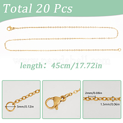 クラシックプレーン304ステンレススチールフラットアズキチェーンネックレスセット20個  ビーズネックレス作り用  ゴールドカラー  17.72インチ（45cm）&nbsp;NJEW-SC0001-22