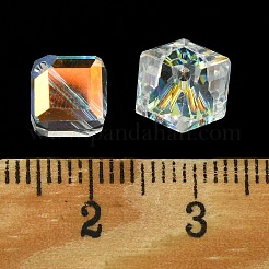 K9ガラス模造オーストリアクリスタルビーズ  多面カット  正方形  クリアAB  7x7x7mm  穴：0.9mm&nbsp;GLAA-D023-02A