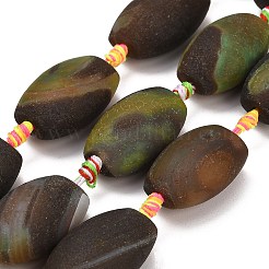 天然石瑪瑙ビーズ連売り  染め＆加熱  フラットオーバル  黄緑  29~31x19~21x14~15mm  穴：2mm  約11個/連  16.14''（41センチメートル）&nbsp;G-A321-O04-01