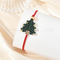 調節可能なクリスマスツリーの編み込みナイロンストリングブレスレット（真鍮の星付き）  ゴールドカラー  グリーン  内径：1.77~3.27インチ（4.5~8.3cm）&nbsp;BJEW-TA00762-02