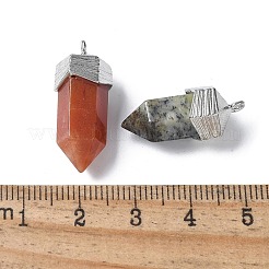 ナチュラルミックスストーンファセットペンダント  ラックメッキ真鍮金具付き剣型チャーム  プラチナ  染めと未染色の混合  21~23x9x10.5mm  穴：1.6mm&nbsp;G-G181-03P
