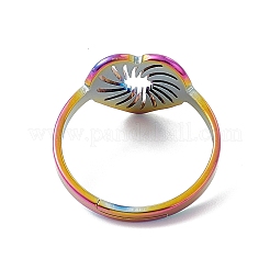 イオンプレーティング(IP) 201 ステンレススチール 中空ハート 調節可能 女性用リング  虹色  usサイズ6（16.5mm）&nbsp;RJEW-C045-02M