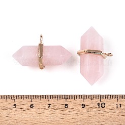 天然ローズクオーツ ダブル ターミナル ポインテッド ペンダント  合金製の金具が付いたファセット加工の弾丸型チャーム  ゴールドカラー  20~21x34.5~36x17~18mm  穴：3mm&nbsp;G-N345-09B