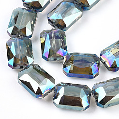 電気メッキ透明ガラスビーズ連売り  半分メッキ  多面カット  長方形  空色  18x13x7.8mm  穴：1mm  約40個/連  28.74インチ（73cm）&nbsp;EGLA-WH0005-02C-03