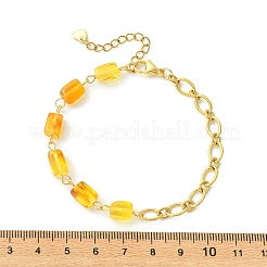 天然琥珀の長方形ビーズリンクブレスレット  女性用304ステンレススチールアズキチェーンブレスレット  18KGP本金メッキ  7.44インチ（18.9cm）&nbsp;BJEW-JB13668