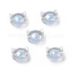 UVメッキレインボー虹色アクリルビーズ  ツートンカラーの二層ビーズ  猫  空色  16x18.5x14.5mm  穴：3.5mm&nbsp;LS-OACR-H015-05F