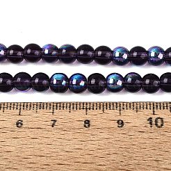 透明電気メッキガラスビーズ連売り  ラウンド  虹メッキ  半分メッキ  暗紫色  6~6.5mm  穴：0.8~1mm  約67~72個/連  14.57~15.35インチ（37~39cm）&nbsp;EGLA-Q132-6MM-01A-10