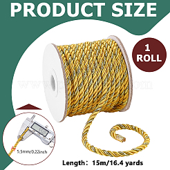 15m ポリエステル3本撚りコード  メタリック糸付き  きいろ  5.5mm  約16.40ヤード（15m）/ロール&nbsp;OCOR-WH0816-029A